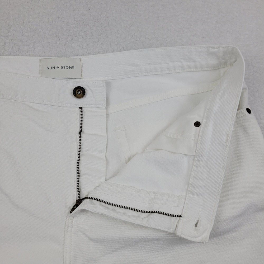 Sun Stone Cuffed Denim Shorts Mens 40 White Stretch Cotton Blend 7.5" Inseam - Picture 5 of 8